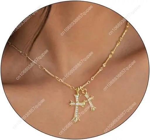 Cross Necklace 14K Gold/Silver Plated Double Cross Pendant Necklace Dainty Diamond Cross Charm Link Chain Choker Delicate Faith
Cross Necklace 14K Gold/Silver Plated Double Cross Pendant Necklace Dainty Diamond Cross Charm Link Chain Choker Delicate Faith