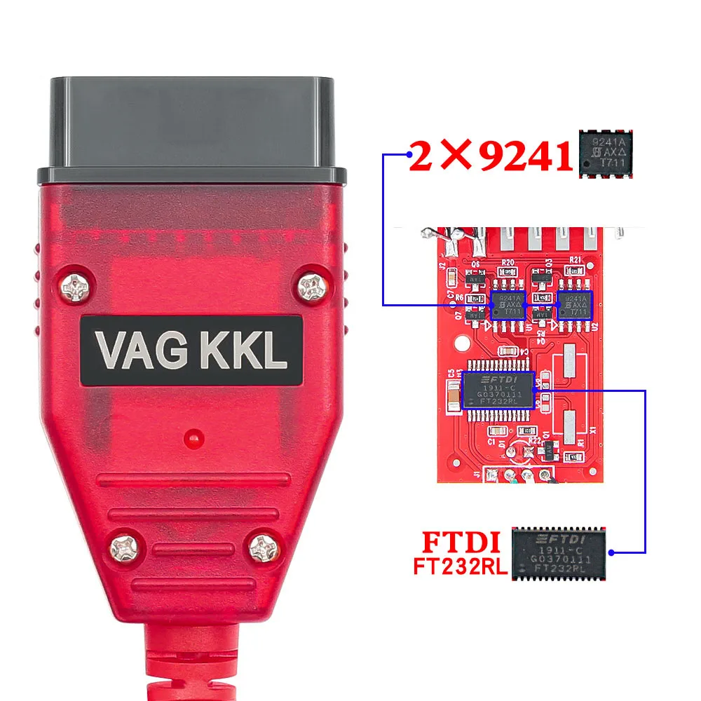 VAG KKL 409 Dual Diagnostic Cable for Volkswagen 409.1 Real 9241A Red Plate FT232RL
VAG KKL 409 Dual Diagnostic Cable for Volkswagen 409.1 Real 9241A Red Plate FT232RL