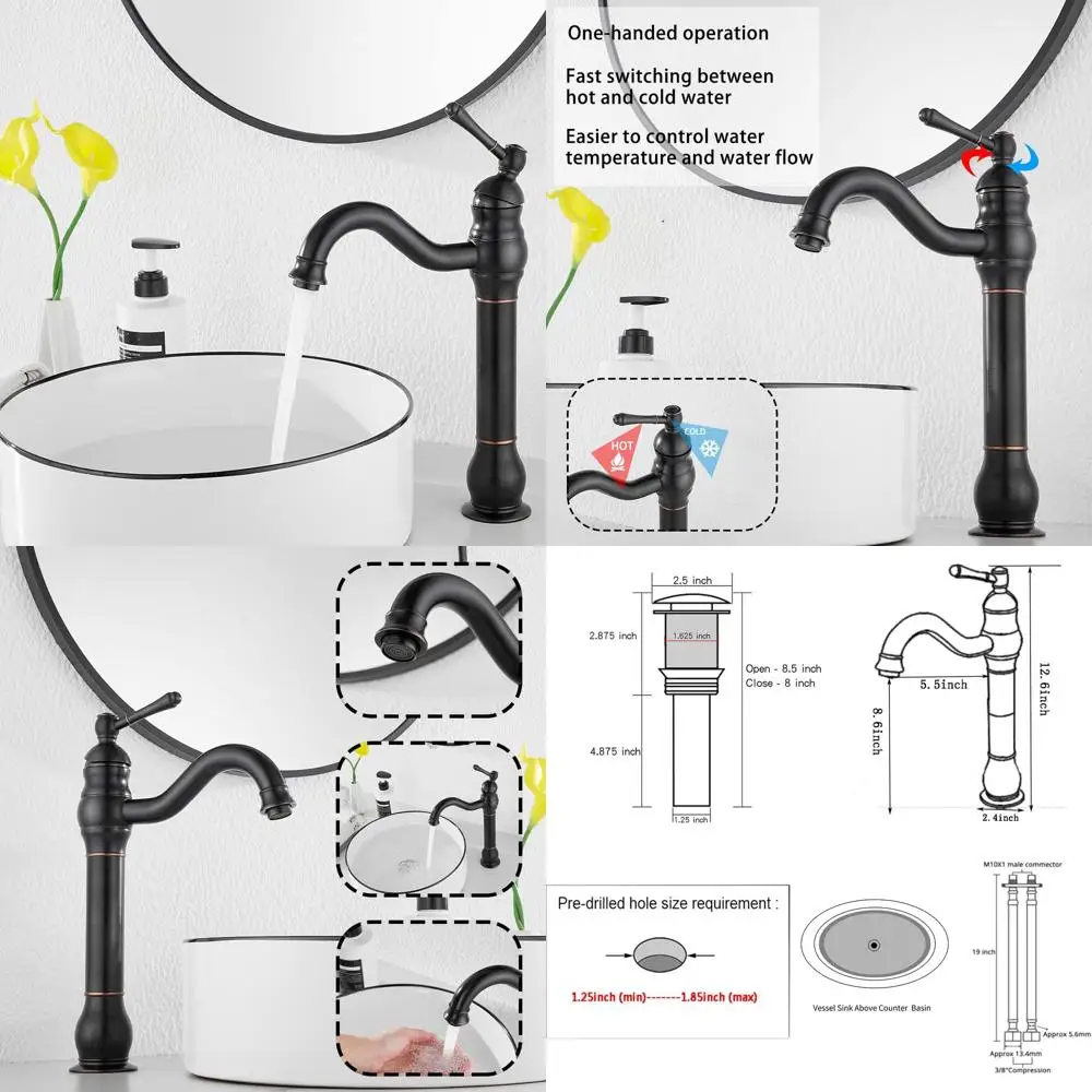 Oil Rubbed Bronze Single Handle 360° Swivel Vessel Sink Faucet with Pop-Up Drain, No Overflow
Oil Rubbed Bronze Single Handle 360° Swivel Vessel Sink Faucet with Pop-Up Drain, No Overflow