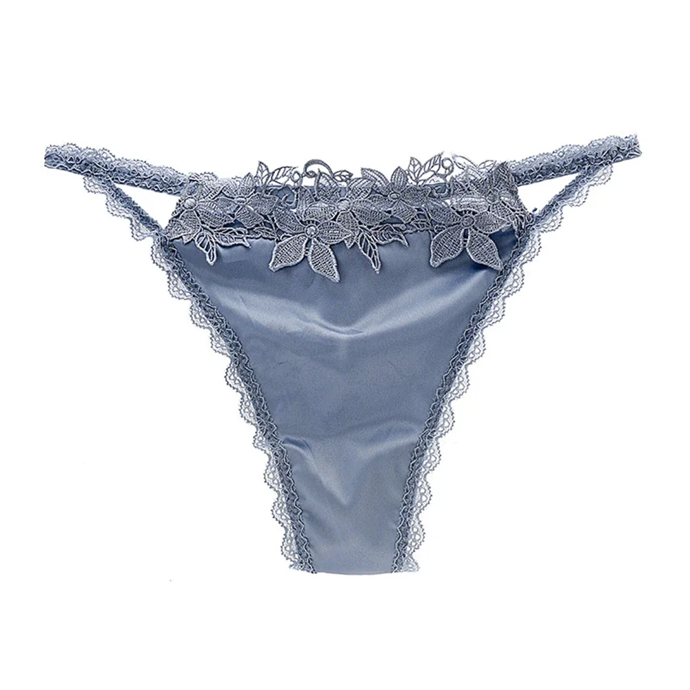 Shiny Satin Lace Knickers Thongs Panties Women's Sexy Seamless Underwear Ladies G string with Cotton Crotch Gray Blue
Shiny Satin Lace Knickers Thongs Panties Women's Sexy Seamless Underwear Ladies G string with Cotton Crotch Gray Blue