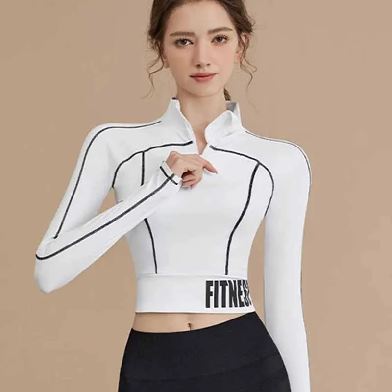 Slim Fit Yoga Top Half Zipper Running Shirts Long Sleeve Soft Elastic Letter Print Gym Shirt Sport Jacket Thumb Hole Workout Top
Slim Fit Yoga Top Half Zipper Running Shirts Long Sleeve Soft Elastic Letter Print Gym Shirt Sport Jacket Thumb Hole Workout Top