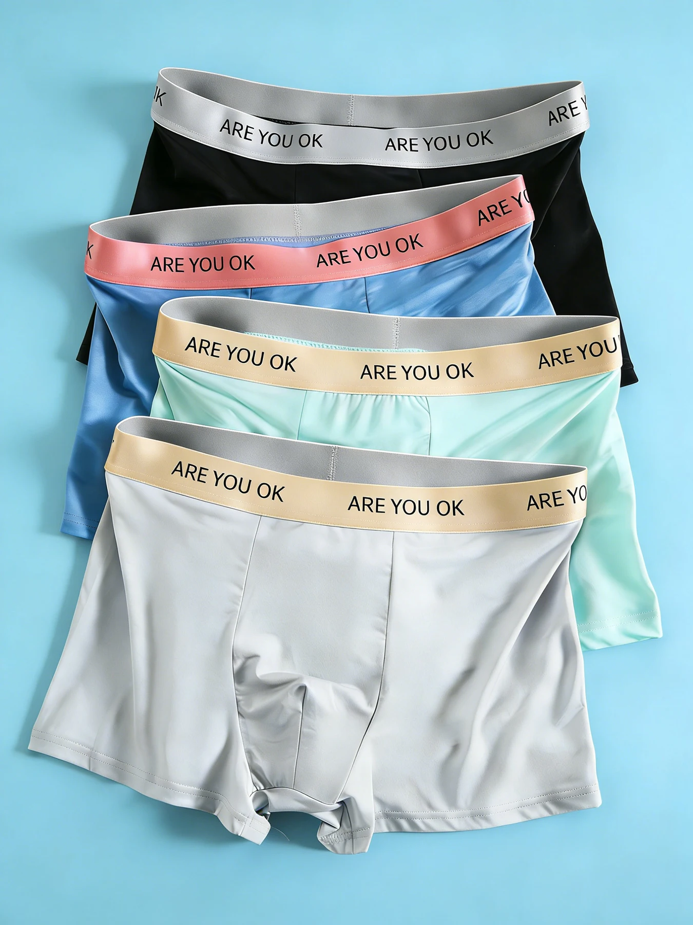 Мужские брюки прямого кроя из ледяного шелка, 4 шт., с контрастной надписью на поясе, четырехугольные, в разноцветной комбинации
Мужские брюки прямого кроя из ледяного шелка, 4 шт., с контрастной надписью на поясе, четырехугольные, в разноцветной комбинации