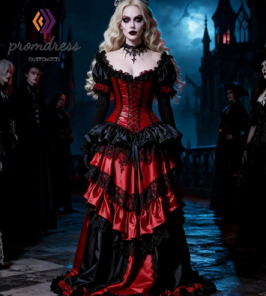 Halloween Black And Red Gothic Wedding Dress 2026 Vintage Short Sleeve Tiered Lace Vampire Bride Dresses Corset Medieval Vintage
Halloween Black And Red Gothic Wedding Dress 2026 Vintage Short Sleeve Tiered Lace Vampire Bride Dresses Corset Medieval Vintage