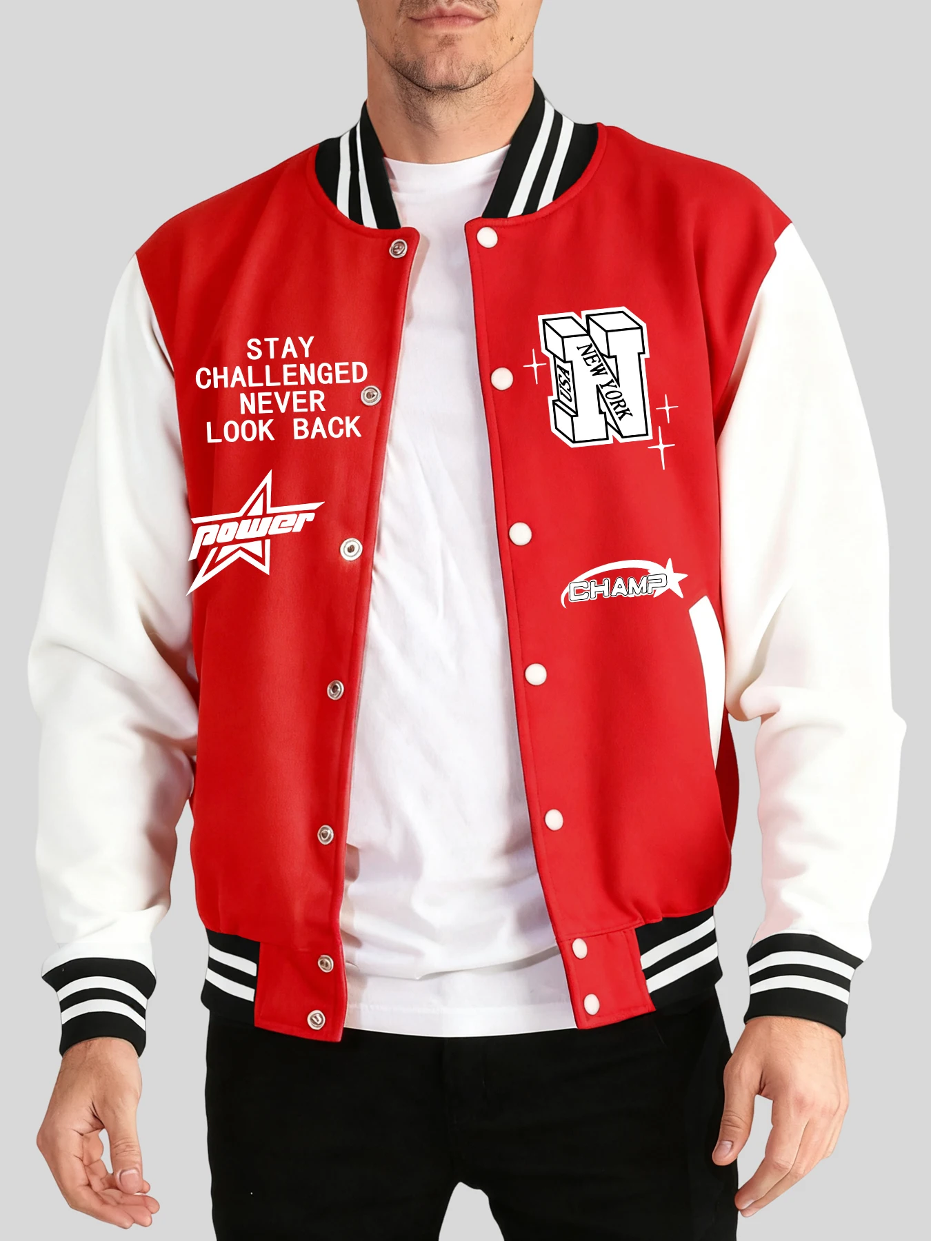 Stay Challenged Never Look Back Pattern Baseball Jersey Men Sports Loose Jackets High Street Soft Clothing Autumn Winter Clothes
Stay Challenged Never Look Back Pattern Baseball Jersey Men Sports Loose Jackets High Street Soft Clothing Autumn Winter Clothes