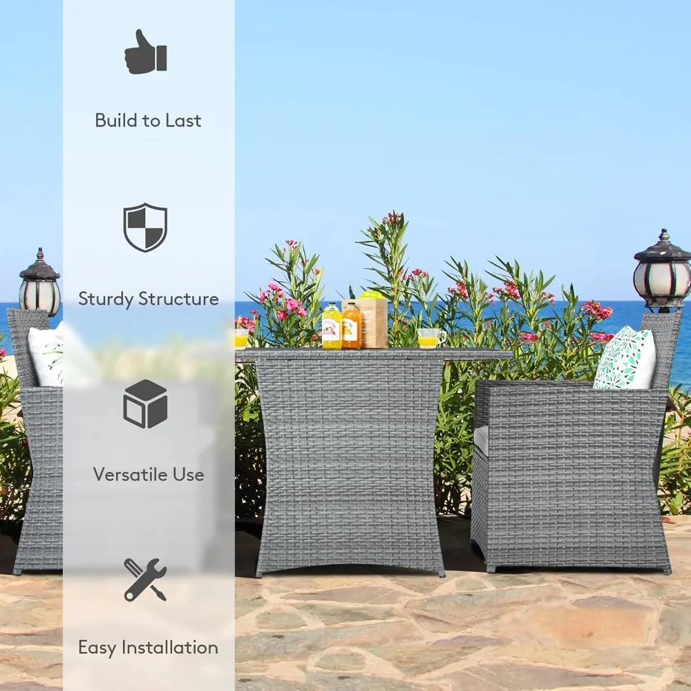 Wicker Outdoor Bistro Set 3 Piece, Patio Furniture Set for Small Space with Table & Dining Chairs, Rattan, Customized
Wicker Outdoor Bistro Set 3 Piece, Patio Furniture Set for Small Space with Table & Dining Chairs, Rattan, Customized