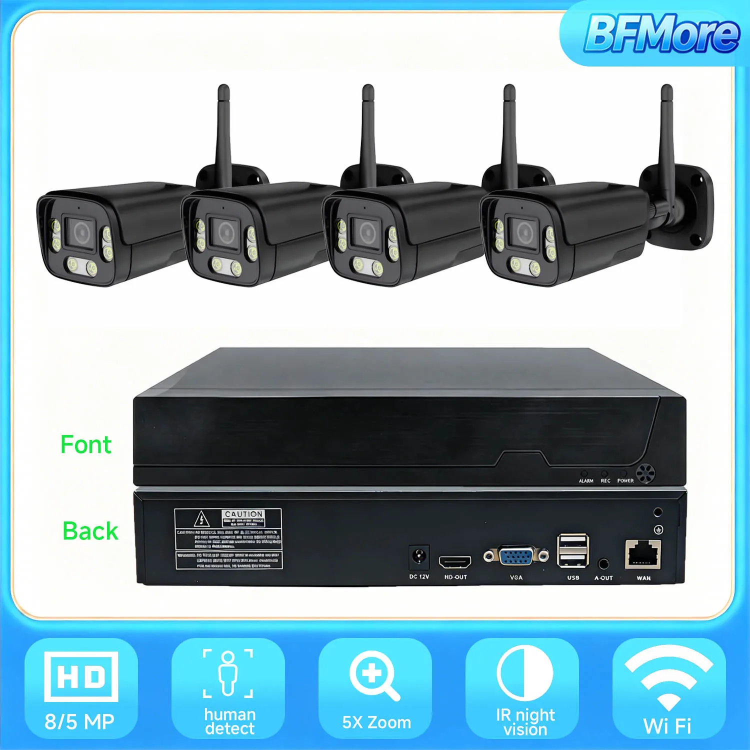 BFMore 4CH 5MP 8MP Security System 4K HD WiFi NVR Kit Two Way Audio Human Detect Outdoor Video Surveillance Wireless Set
BFMore 4CH 5MP 8MP Security System 4K HD WiFi NVR Kit Two Way Audio Human Detect Outdoor Video Surveillance Wireless Set