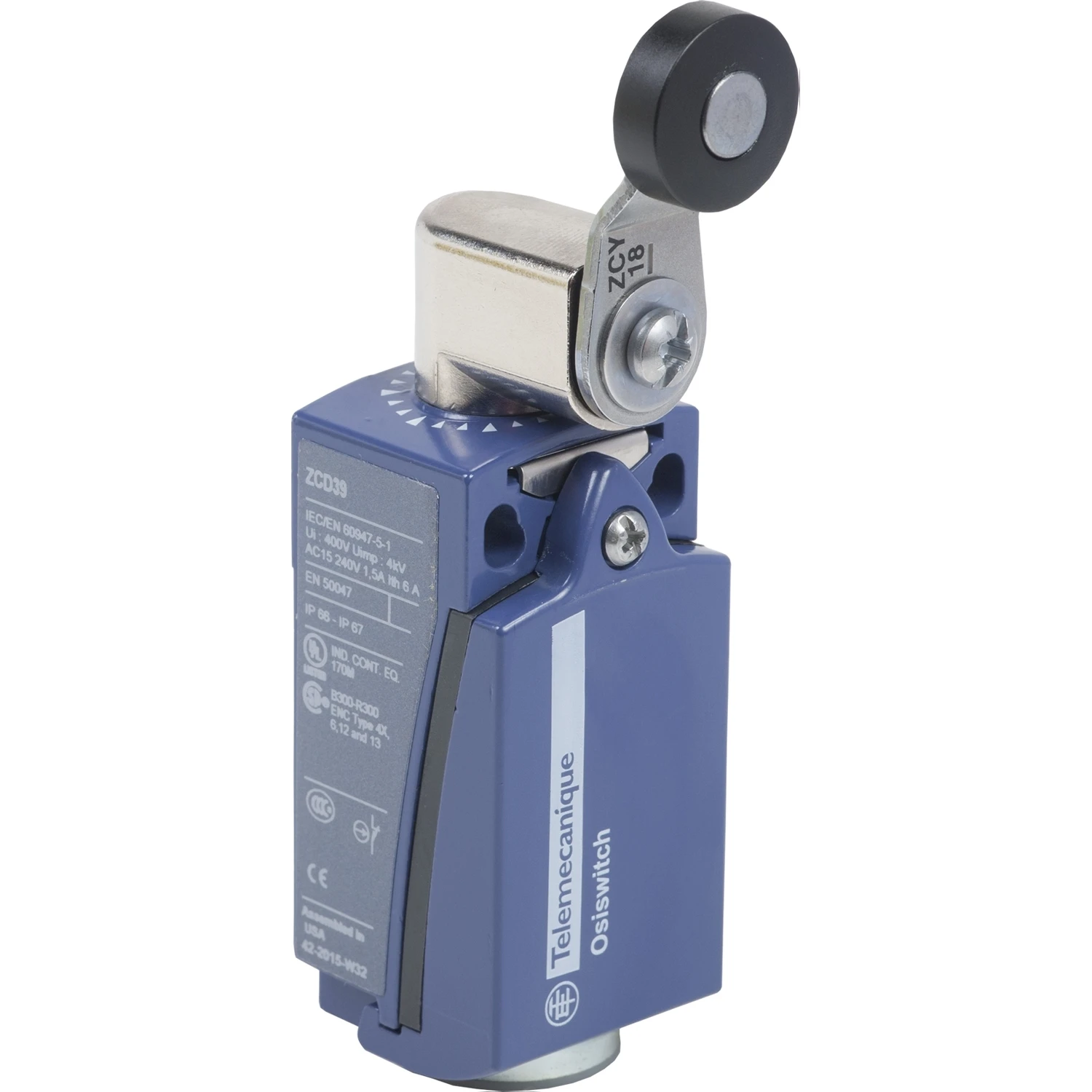 XCKD2118P16 Limit switch, Limit switches XC Standard, XCKD, thermoplastic roller lever, 1NC+1 NO, snap, M16
XCKD2118P16 Limit switch, Limit switches XC Standard, XCKD, thermoplastic roller lever, 1NC+1 NO, snap, M16
