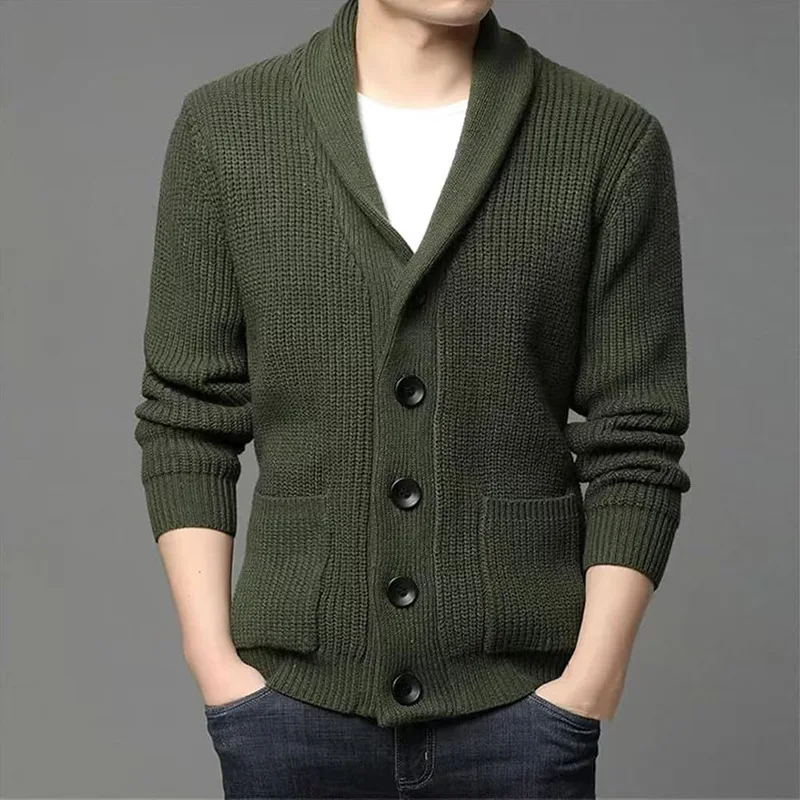 Men's Thickened Button Cardigan Wool Sweater with Shawl Collar V-Neck Solid Color Casual Knitwear for Spring Summer
Men's Thickened Button Cardigan Wool Sweater with Shawl Collar V-Neck Solid Color Casual Knitwear for Spring Summer