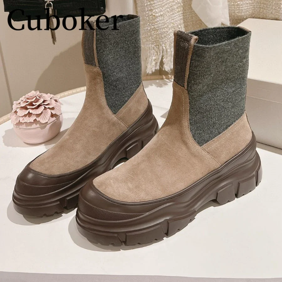 Runway Winter Elastic Band Boots Knitted Mid Length Boots Round Toe Thick High Boots Women Long Boots Celebrity Brand boots 
Runway Winter Elastic Band Boots Knitted Mid Length Boots Round Toe Thick High Boots Women Long Boots Celebrity Brand boots
