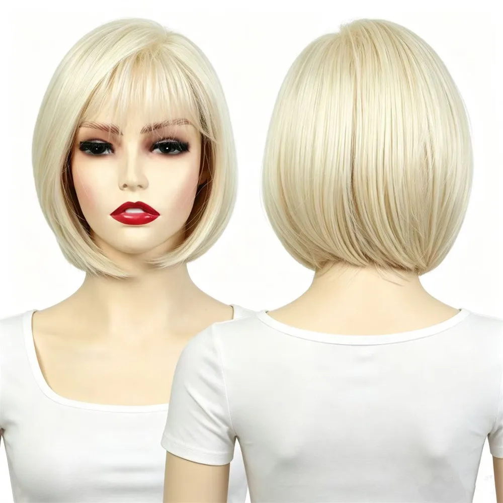 Platinum Blonde Short Bob Wig with Bangs High Temperature Fiber Synthetic Straight Wig for Women Natural Daily Cosplay Party Wig
Platinum Blonde Short Bob Wig with Bangs High Temperature Fiber Synthetic Straight Wig for Women Natural Daily Cosplay Party Wig