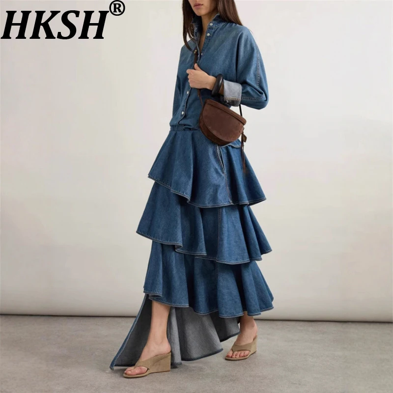 HKSH весенне-осенний новый женский джинсовый комплект, рубашка с длинными рукавами и завязкой на талии, асимметричная многослойная юбка с рюшами, элегантная ретро HK17469
HKSH весенне-осенний новый женский джинсовый комплект, рубашка с длинными рукавами и завязкой на талии, асимметричная многослойная юбка с рюшами, элегантная ретро HK17469