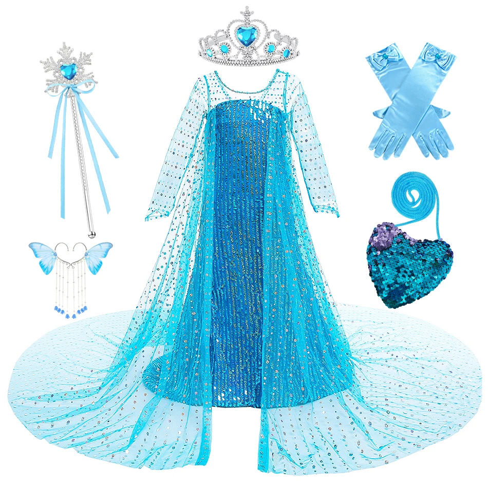 Elsa Blue Sequin Mesh Gown Girl Cosplay Princess Dress Snow Queen Role Play Long Sleeves Solid Frock Kids Xmas Halloween Clothes
Elsa Blue Sequin Mesh Gown Girl Cosplay Princess Dress Snow Queen Role Play Long Sleeves Solid Frock Kids Xmas Halloween Clothes