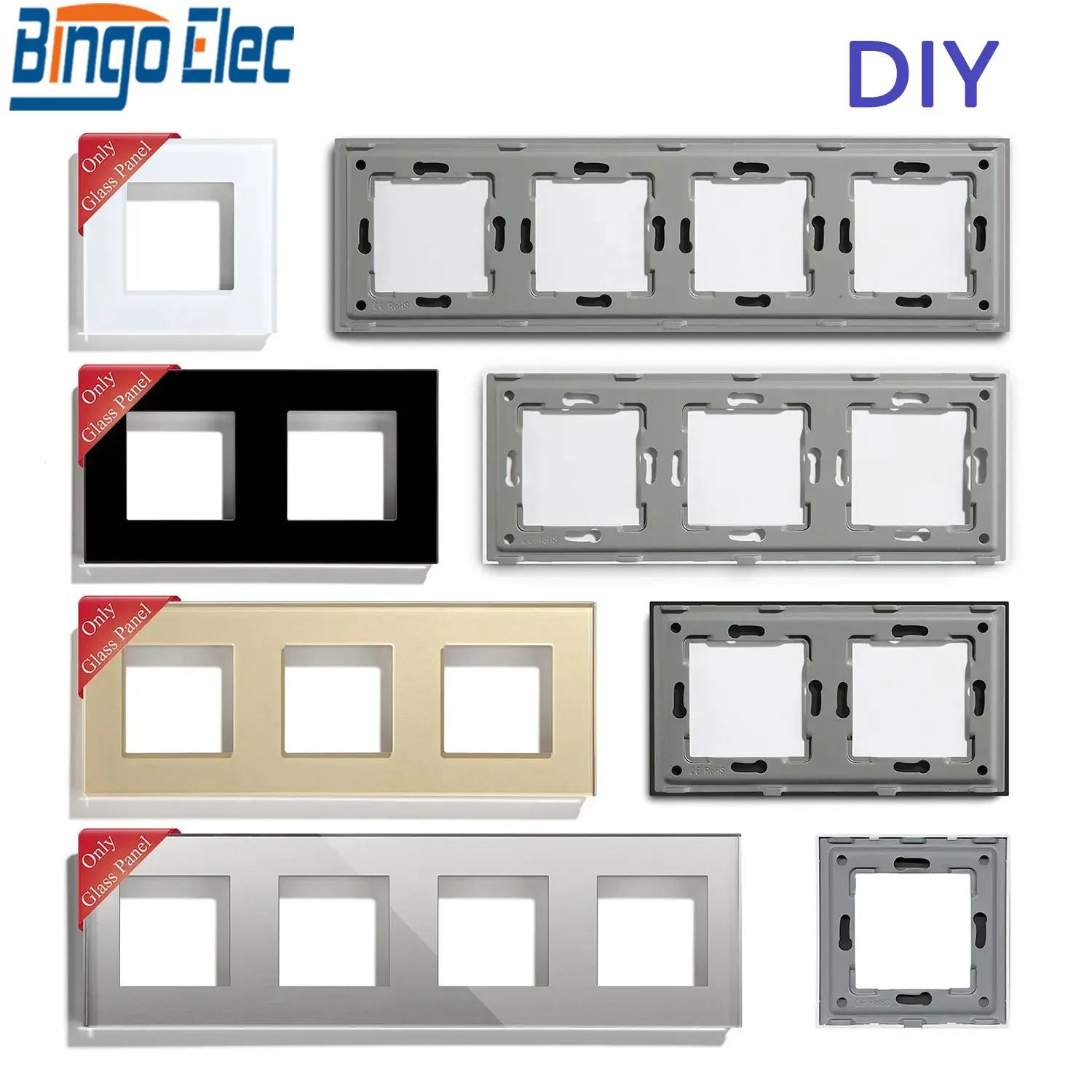 BINGOELEC EU Standard Wall Glass Frame DIY Parts For Light Switch Sockets 86/157/228/299mm Metal Plate Included Crystal Panel
BINGOELEC EU Standard Wall Glass Frame DIY Parts For Light Switch Sockets 86/157/228/299mm Metal Plate Included Crystal Panel