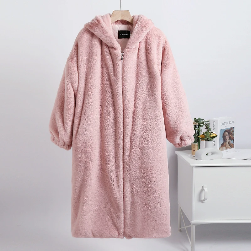 Hooded Zip-up Faux Lamb Fur Coat Long Loose Women's Furry Jacket Winter Thick Warm Plush Coats Zipper Luxury Fluffy Overcoat New
Hooded Zip-up Faux Lamb Fur Coat Long Loose Women's Furry Jacket Winter Thick Warm Plush Coats Zipper Luxury Fluffy Overcoat New