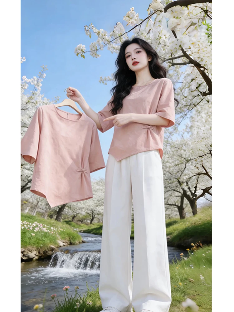 New Chinese Style Short Sleeve Loose Fit Shirt Women's Summer Fashionable Versatile Thin Lightweight Casual round Neck Top
New Chinese Style Short Sleeve Loose Fit Shirt Women's Summer Fashionable Versatile Thin Lightweight Casual round Neck Top