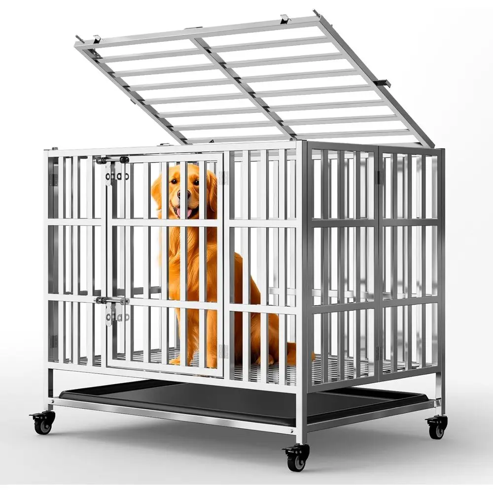 Heavy Duty 37 Stainless Steel Dog Crate with Top Door, Lockable Wheels, Ideal for Medium-Large or Anxious Dogs
Heavy Duty 37 Stainless Steel Dog Crate with Top Door, Lockable Wheels, Ideal for Medium-Large or Anxious Dogs