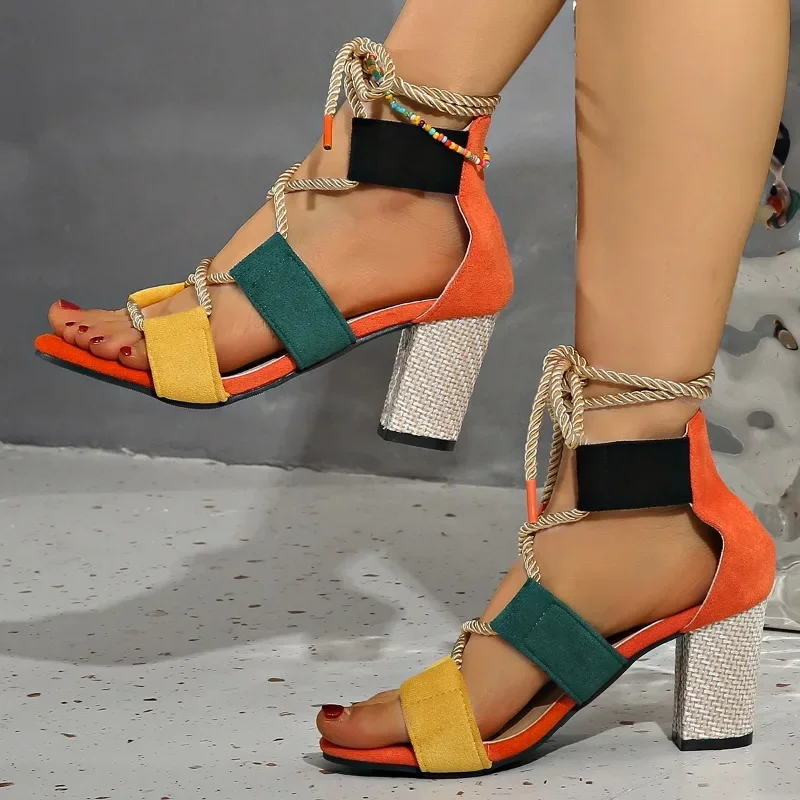 2025 New Ladies Shoes Front Lace-up Women's Sandals Fashion Color Matching Dress Sandals Women Summer Plus Size Heeled Sandals
2025 New Ladies Shoes Front Lace-up Women's Sandals Fashion Color Matching Dress Sandals Women Summer Plus Size Heeled Sandals