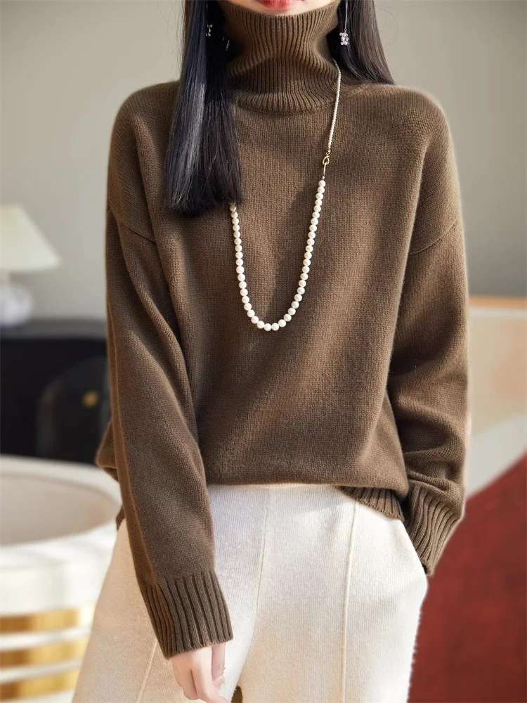 Thiened High Collar Women's Woolen Sweater Soft Cozy Base irt Korean Sle Loose Fit Long Sve Knitted Top
Thiened High Collar Women's Woolen Sweater Soft Cozy Base irt Korean Sle Loose Fit Long Sve Knitted Top