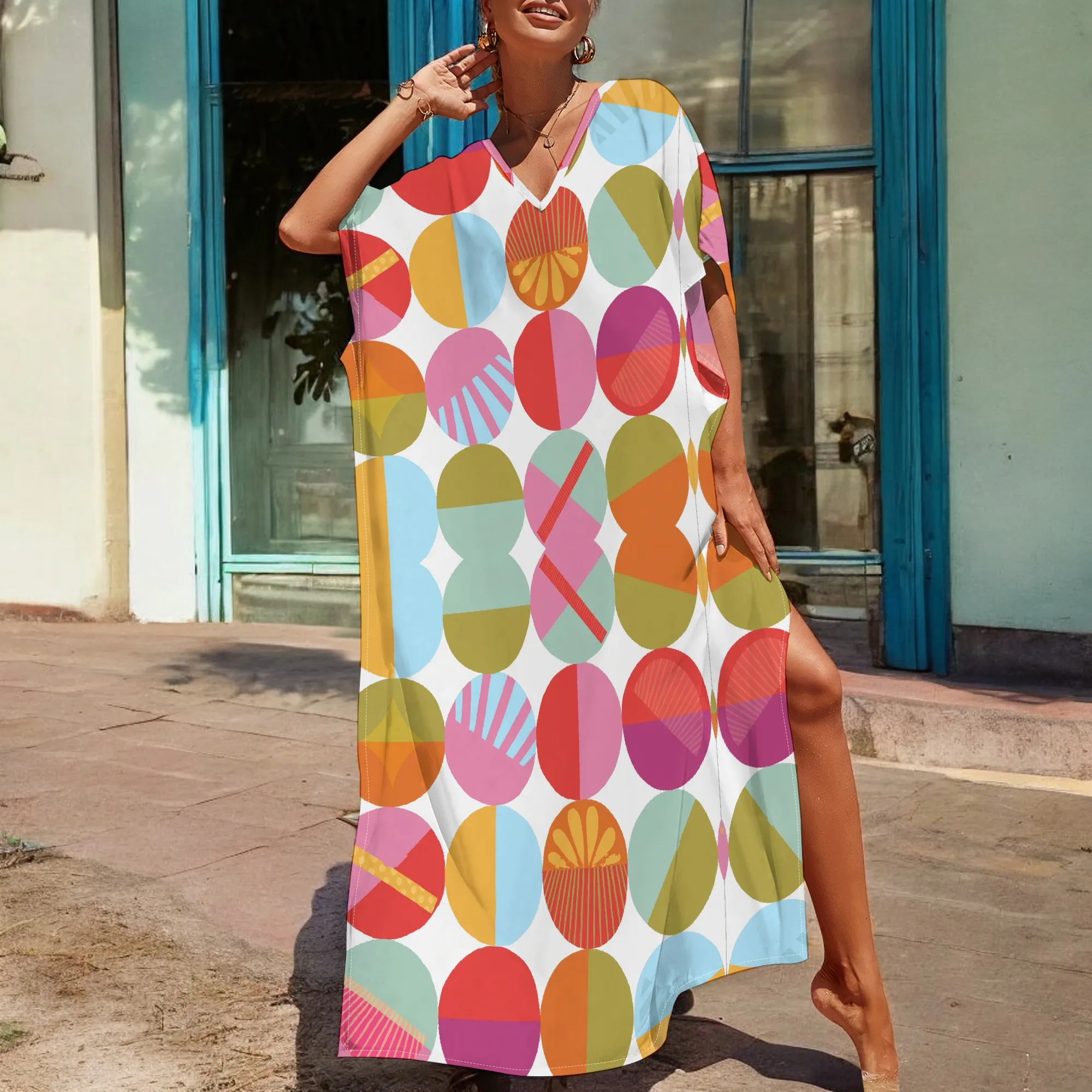 Boho Geometric Graphics Maxi Dress Short Sleeve V Neck Casual Loose Long Beach Split Dresses
Boho Geometric Graphics Maxi Dress Short Sleeve V Neck Casual Loose Long Beach Split Dresses