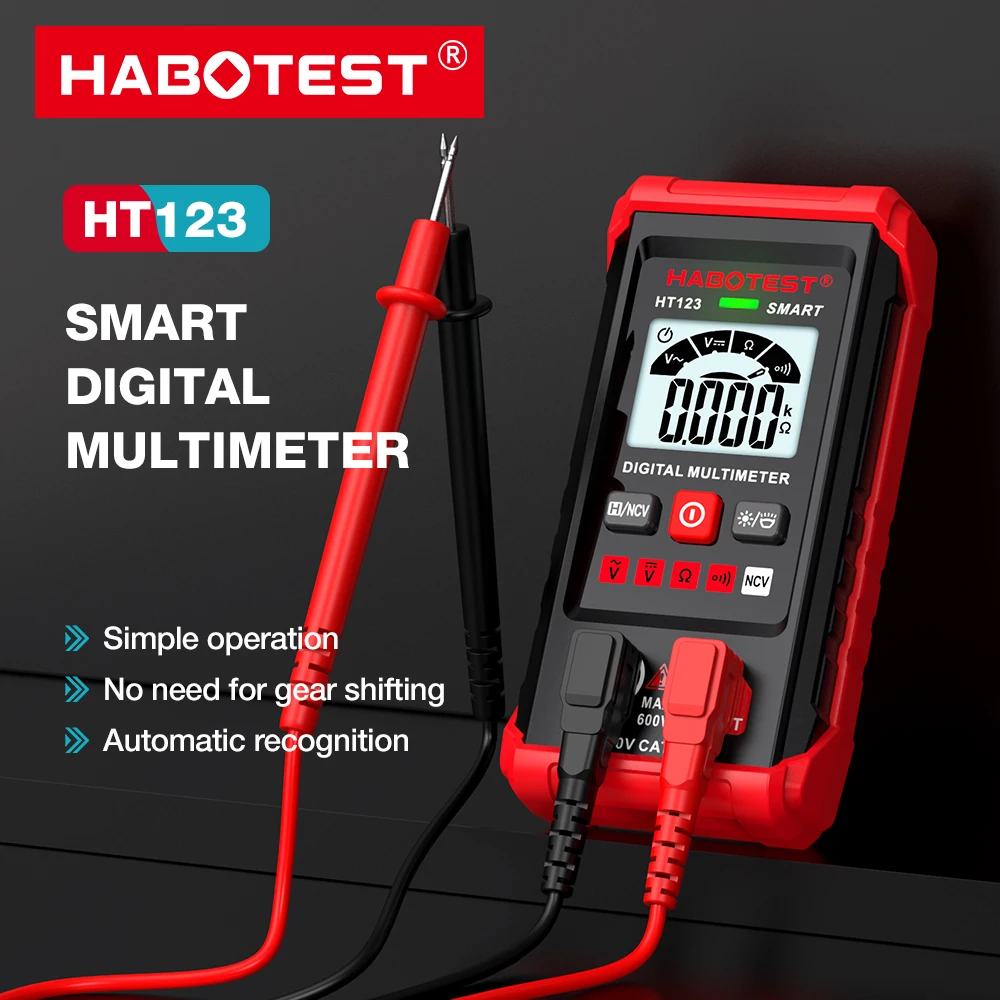 Voltmeter Smart Digital Multimeter AC/DC Voltage Resistance Continuity Measurement Tester NCV Multimeter with Backlight HT123
Voltmeter Smart Digital Multimeter AC/DC Voltage Resistance Continuity Measurement Tester NCV Multimeter with Backlight HT123