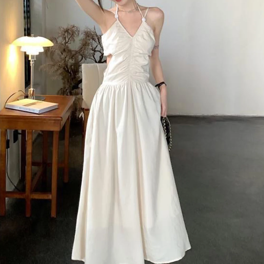 French white v-neck neck suspender dress female summer sleeveless waist skirt fairy-like Mori waist a word
French white v-neck neck suspender dress female summer sleeveless waist skirt fairy-like Mori waist a word