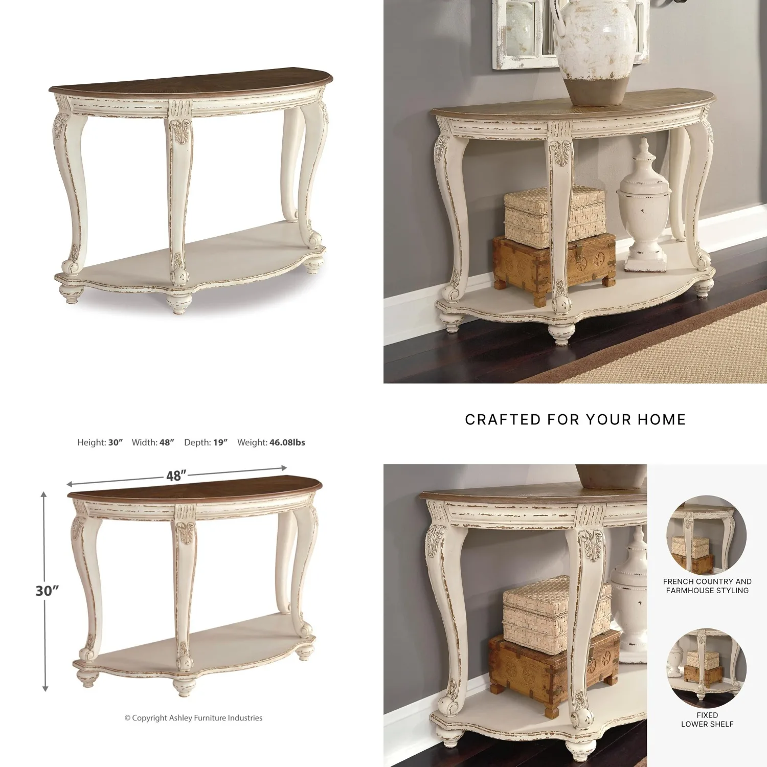 Semi-Circle Console Table French Country White & Brown Finish Entryway Living Room Customized
Semi-Circle Console Table French Country White & Brown Finish Entryway Living Room Customized
