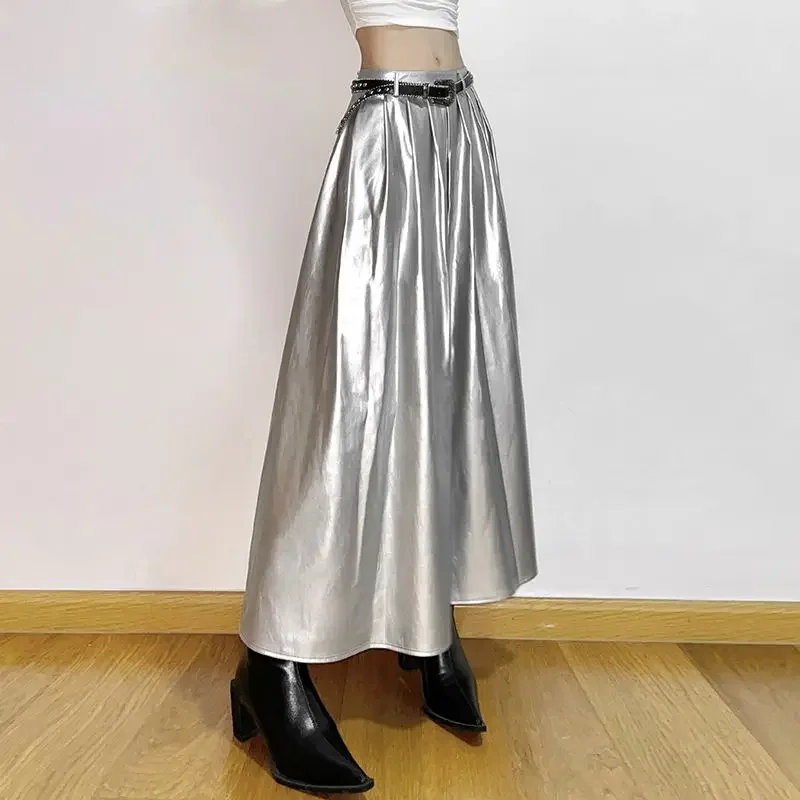 Summer Ankle-length Skirts Women Streetwear Stylish Metallic Bright Color Pleated Loose High Waist A-line Simple All-match Retro
Summer Ankle-length Skirts Women Streetwear Stylish Metallic Bright Color Pleated Loose High Waist A-line Simple All-match Retro
