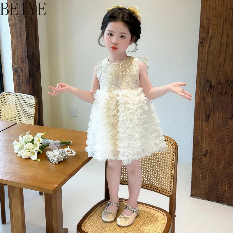 Kids Sleeveless Sequin Tulle Dress Ruffle Hem Princess Gown Dress for Girls Birthday Elegant Daily Wear Short Cake Dress
Kids Sleeveless Sequin Tulle Dress Ruffle Hem Princess Gown Dress for Girls Birthday Elegant Daily Wear Short Cake Dress