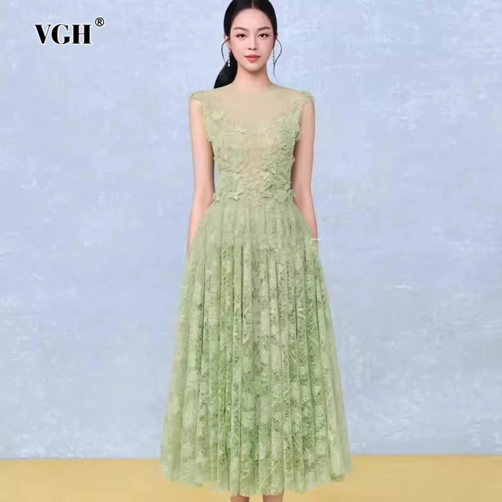 VGH Solid Spliced Lace Tunic A Line Dresses for Women Round Enck Sleeveless High Waist Temperament Dress Female Fahsion Style
VGH Solid Spliced Lace Tunic A Line Dresses for Women Round Enck Sleeveless High Waist Temperament Dress Female Fahsion Style