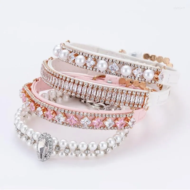 Dog Collars Cat Pearl With Crystal Rhinestone Necklace Adjustable PU Leather Neck Strap For Small Dogs Accessories
Dog Collars Cat Pearl With Crystal Rhinestone Necklace Adjustable PU Leather Neck Strap For Small Dogs Accessories
