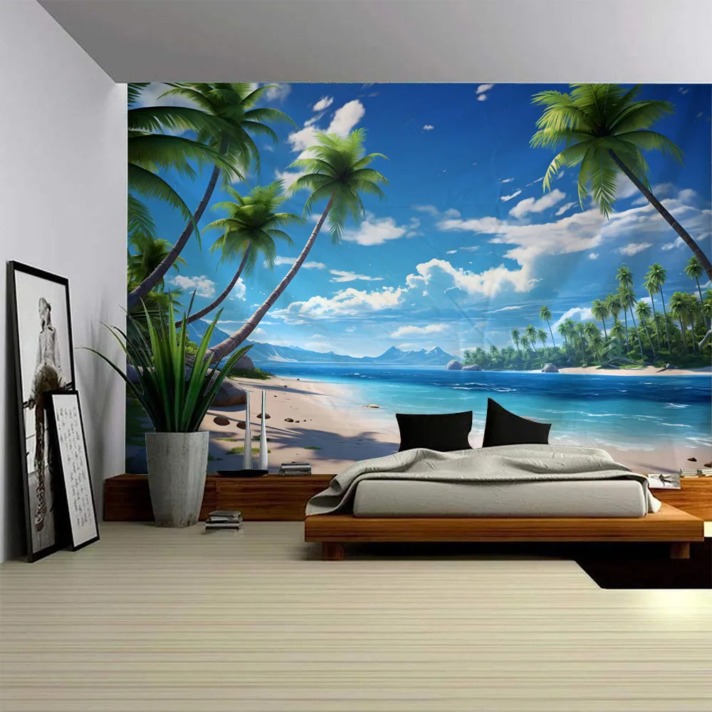 Tropical Beach Wall Tapestry Palm Trees & Blue Ocean Design Aesthetic Healing Art for Bedroom Living Room Decor
Tropical Beach Wall Tapestry Palm Trees & Blue Ocean Design Aesthetic Healing Art for Bedroom Living Room Decor