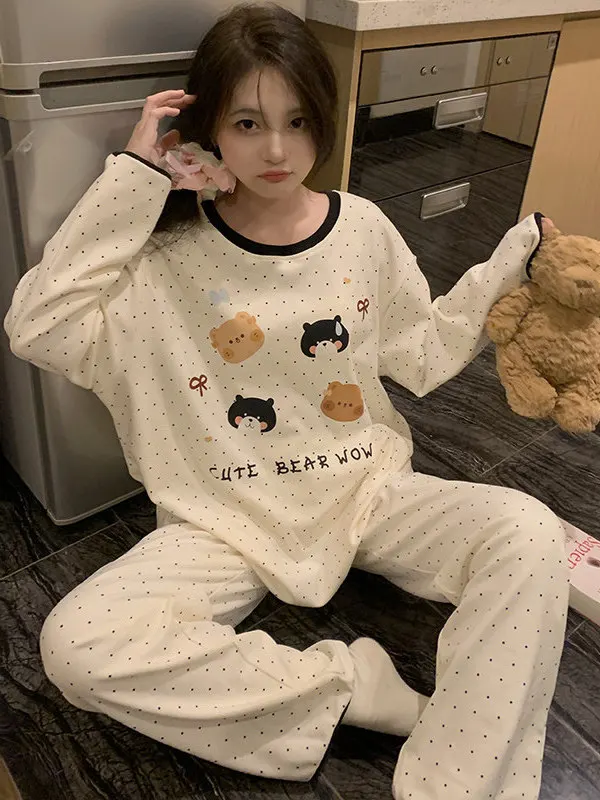 Women's Sleepwear round Dot Pattern Thin Fleece Home Clothes Set Autumn Winter Warm Soft Long Sleeve round Neck Home Comfortable
Women's Sleepwear round Dot Pattern Thin Fleece Home Clothes Set Autumn Winter Warm Soft Long Sleeve round Neck Home Comfortable