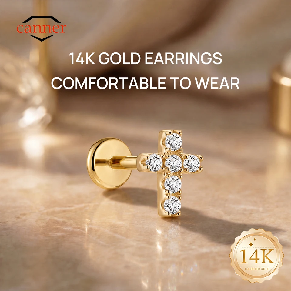 CANNER 1PC 14K Solid Gold Cross CZ G23 Titanium Piercing Ear Bone For Women INS Hypoallergenic Dainty Earring Wedding Party Gift
CANNER 1PC 14K Solid Gold Cross CZ G23 Titanium Piercing Ear Bone For Women INS Hypoallergenic Dainty Earring Wedding Party Gift
