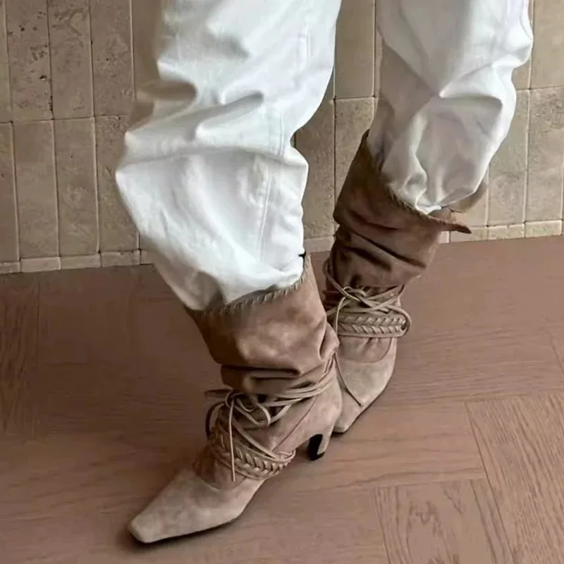 Women's Shoes Suede Pleated Ankle Boots Fashion Knit Square Head Weave Chelsea Boot Spring High Heeled Women Boots Free Shipping
Women's Shoes Suede Pleated Ankle Boots Fashion Knit Square Head Weave Chelsea Boot Spring High Heeled Women Boots Free Shipping