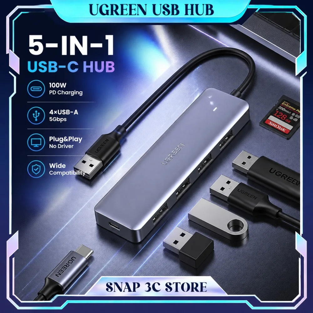 UGREEN USB 3.0 HUB Splitter 4 Ports 5Gbps Data Transfer Type C Power Supply 5V/2A USB-C Power Supply Desktop PS5 4 Laptop Gifts
UGREEN USB 3.0 HUB Splitter 4 Ports 5Gbps Data Transfer Type C Power Supply 5V/2A USB-C Power Supply Desktop PS5 4 Laptop Gifts
