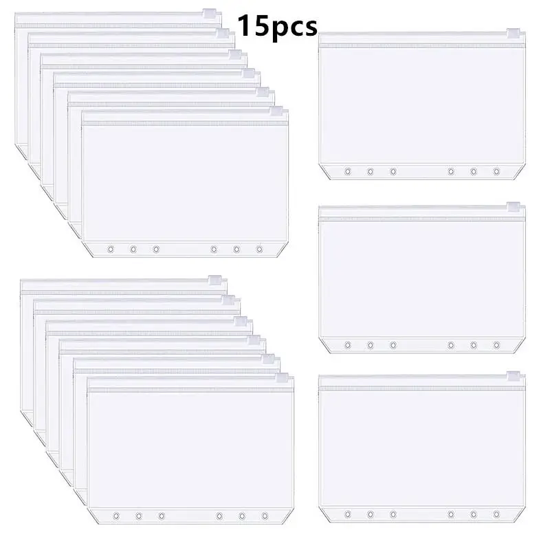 15PCS Binding Bag A5 A6 6-hole Zipper Binding Bag Waterproof PVC Cash Budget Envelope Loose leaf Bag Used for Binding Notebooks
15PCS Binding Bag A5 A6 6-hole Zipper Binding Bag Waterproof PVC Cash Budget Envelope Loose leaf Bag Used for Binding Notebooks