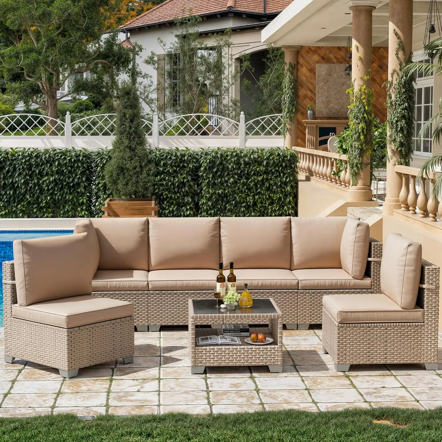 7 Pieces Patio Furniture Set, Outdoor Sectional Wicker Sofa with Thick Cushions and Storage Coffee Table, Rattan, Customized
7 Pieces Patio Furniture Set, Outdoor Sectional Wicker Sofa with Thick Cushions and Storage Coffee Table, Rattan, Customized