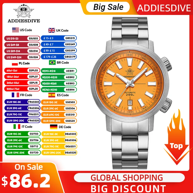 ADDIESDIVE 42mm Men Automatic Watch Sapphire Glass 200m Waterproof Dive Wristwatch BGW9 Luminous Stainless Steel Sports Watches
ADDIESDIVE 42mm Men Automatic Watch Sapphire Glass 200m Waterproof Dive Wristwatch BGW9 Luminous Stainless Steel Sports Watches