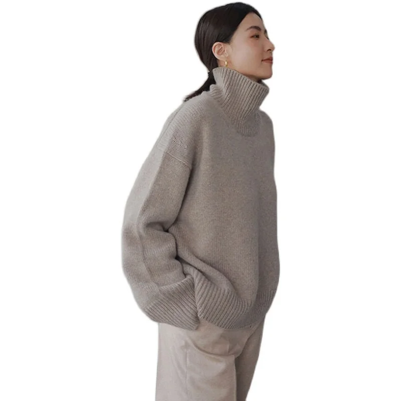 Women's Thick High-Necked Cashmere Pullover Sweater Loose Fit Lazy Wind Pure Mountain Style
Women's Thick High-Necked Cashmere Pullover Sweater Loose Fit Lazy Wind Pure Mountain Style