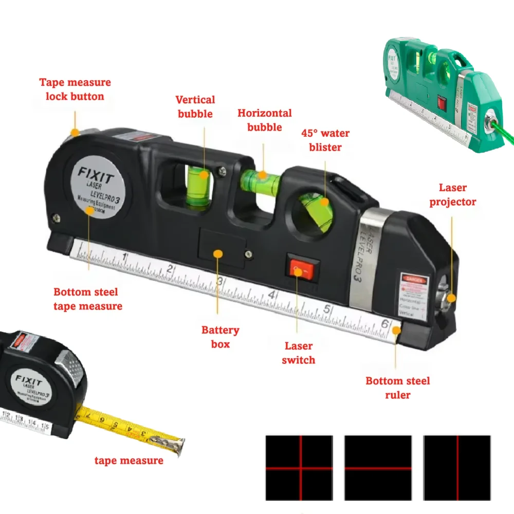 Laser Level Multipurpose Line Laser Leveler Tool Cross Line Lasers With 8FT 2.5M Standard Measure Tape and Metric Rulers
Laser Level Multipurpose Line Laser Leveler Tool Cross Line Lasers With 8FT 2.5M Standard Measure Tape and Metric Rulers
