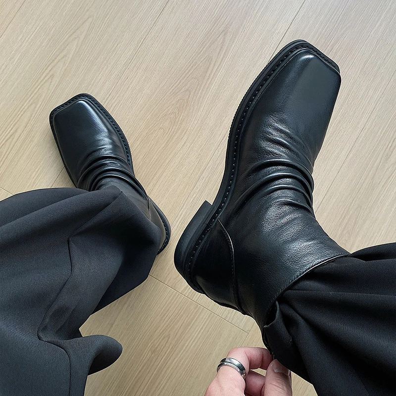 Top layer cowhide square toe short boots for men pleated design wizard boots niche Chelsea shoes casual
Top layer cowhide square toe short boots for men pleated design wizard boots niche Chelsea shoes casual