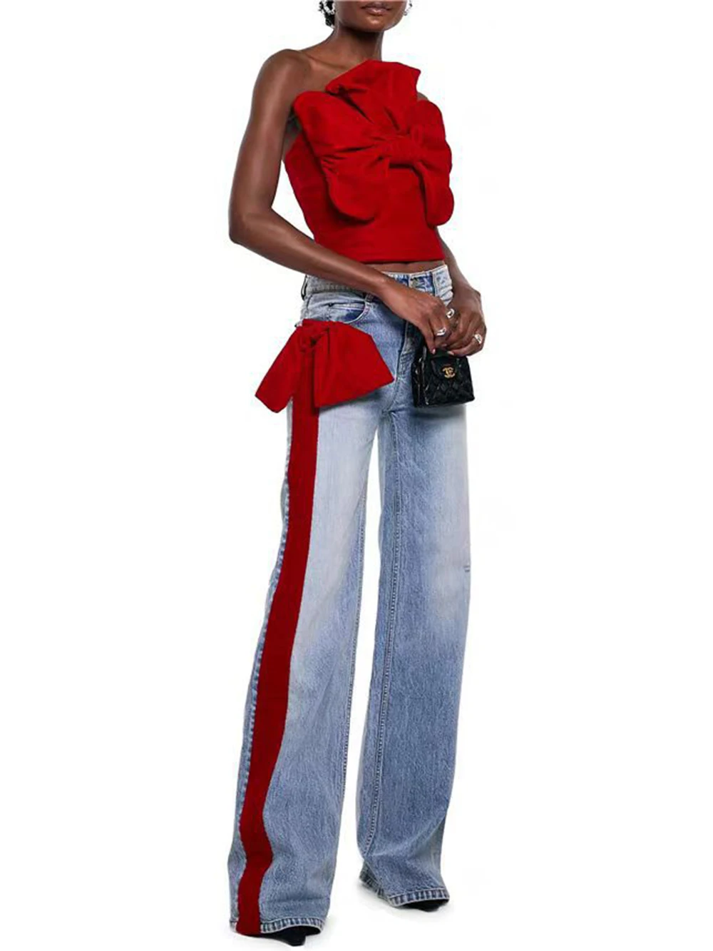 Modphy Jeans Women Long Pants Elegant Splicing Bow Denim Pant Slim Y2K Hole High Waist Button Straight Trousers Summer 2025
Modphy Jeans Women Long Pants Elegant Splicing Bow Denim Pant Slim Y2K Hole High Waist Button Straight Trousers Summer 2025