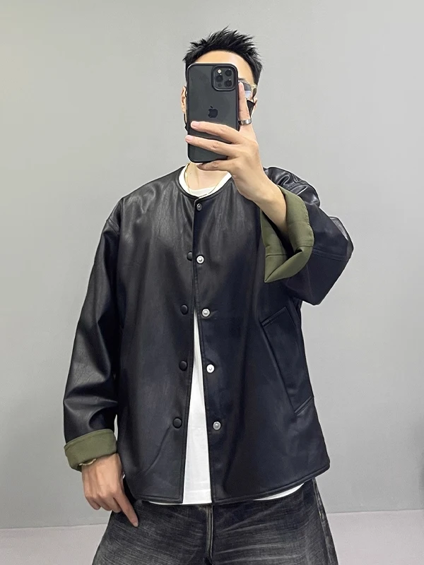Loose Fit Double-Sided PU Leather Jaet for Men Retro Workwear Sle Windproof Long Sve Coat Youth Trendy Brand Large Size
Loose Fit Double-Sided PU Leather Jaet for Men Retro Workwear Sle Windproof Long Sve Coat Youth Trendy Brand Large Size