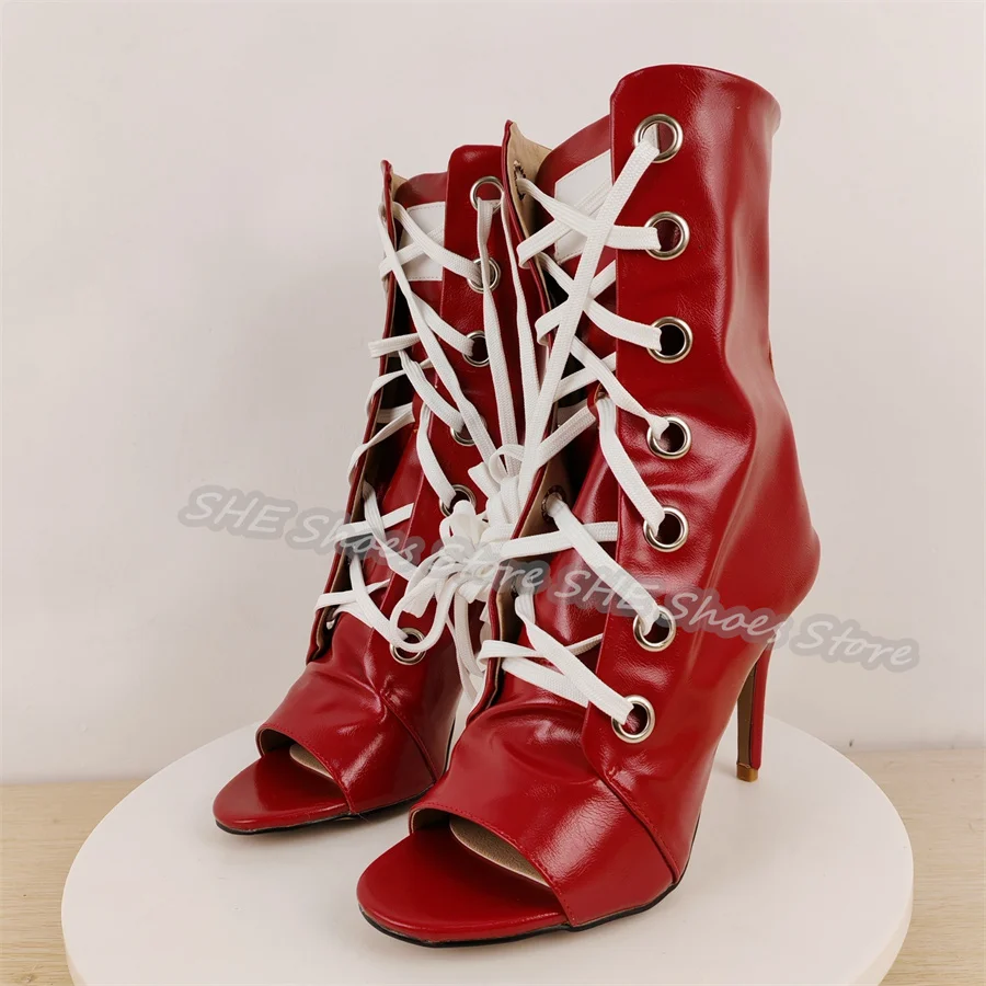 Sexy Peep Toe Stiletto High Heel Summer Cool Boots Mixed Color Lace-Up Women Gladiator Sandals New Fashion Lady High Top Boots
Sexy Peep Toe Stiletto High Heel Summer Cool Boots Mixed Color Lace-Up Women Gladiator Sandals New Fashion Lady High Top Boots