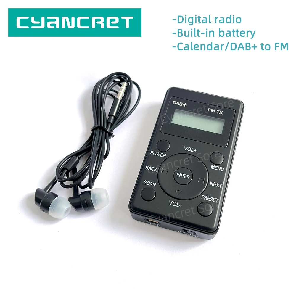 Portable Radio Mini Pocket FM DAB+ Digital Display Stereo Receiver Backlight LCD Built-in Battery Earphone Support Calendar
Portable Radio Mini Pocket FM DAB+ Digital Display Stereo Receiver Backlight LCD Built-in Battery Earphone Support Calendar