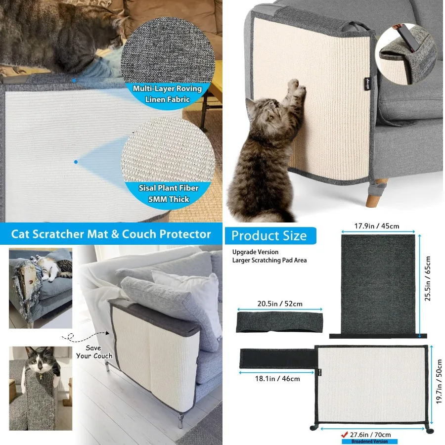 Большой сизалевый коврик для кошачьих когтеточек для кута дивана - прочная темно-серая защита для мебели для предотвращения царапин и повреждений
Большой сизалевый коврик для кошачьих когтеточек для кута дивана - прочная темно-серая защита для мебели для предотвращения царапин и повреждений