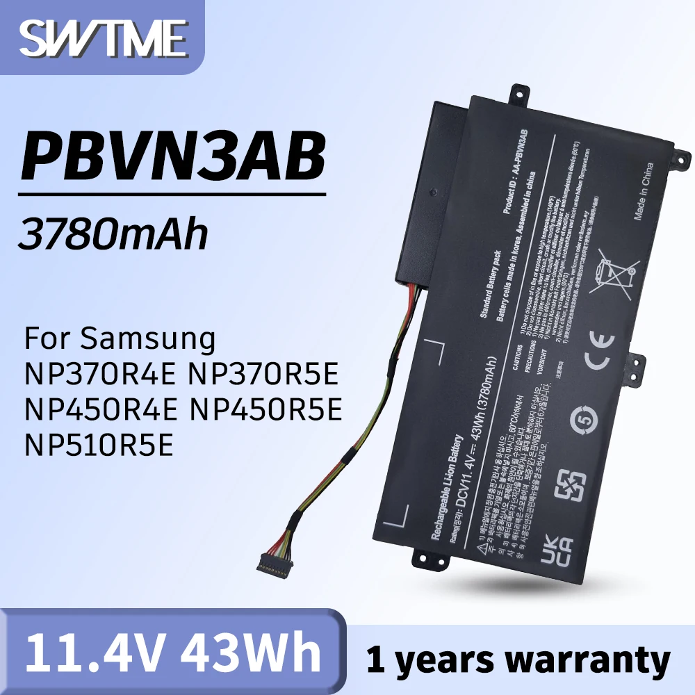 AA-PBVN3AB Сменный аккумулятор для ноутбука, совместимый с Samsung NP370R4E, NP370R5E, NP450R4E, NP450R5E, NP510R5E, 11,4 в, 43Wh/3780 мАч
AA-PBVN3AB Сменный аккумулятор для ноутбука, совместимый с Samsung NP370R4E, NP370R5E, NP450R4E, NP450R5E, NP510R5E, 11,4 в, 43Wh/3780 мАч