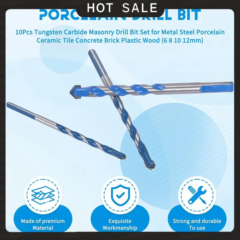 24-Hour Delivery 10Pcs Tungsten Carbide Masonry Drill Bit Set For Metal Steel Porcelain Tile Concrete Brick Plastic Wood
24-Hour Delivery 10Pcs Tungsten Carbide Masonry Drill Bit Set For Metal Steel Porcelain Tile Concrete Brick Plastic Wood