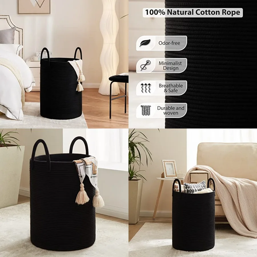 72L Large Woven Laundry Hamper by, Tall Cotton Rope Storage Basket, Baby Nursery Hamper for Blankets, Toys and Clothes in Bedro
72L Large Woven Laundry Hamper by, Tall Cotton Rope Storage Basket, Baby Nursery Hamper for Blankets, Toys and Clothes in Bedro