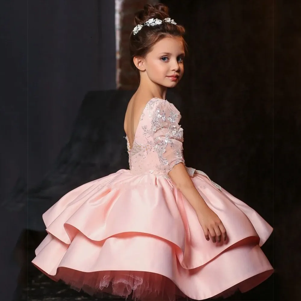 Pink Flower Girl Dress Glitter Puffy Satin Princess Dress Half Sleeve First Communion Prom Ball Gowns Child Birthday Party Wear
Pink Flower Girl Dress Glitter Puffy Satin Princess Dress Half Sleeve First Communion Prom Ball Gowns Child Birthday Party Wear